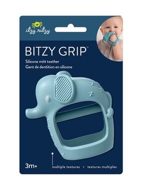 NWT Itzy Ritzy Silicone Bitzy Grip Mitt Teether, Blue Elephant, 3m+